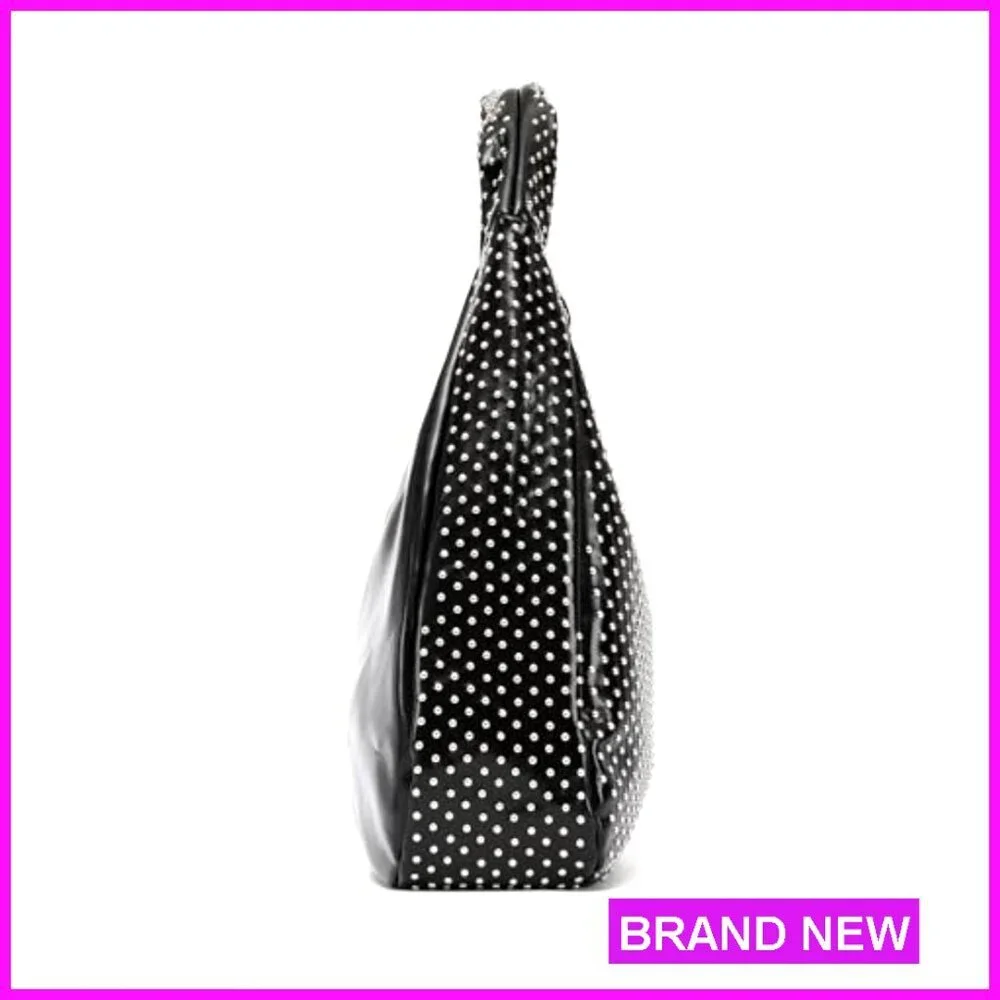 Faux Leather Hobo Shoulder Bag with Rhinestones, Spacious Work Tote